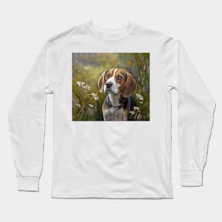 Beagle Dog in a Flower Garden Long Sleeve T-Shirt